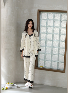 雅巧54984秋季女士印花棉+莫代尔三件套家居服套装