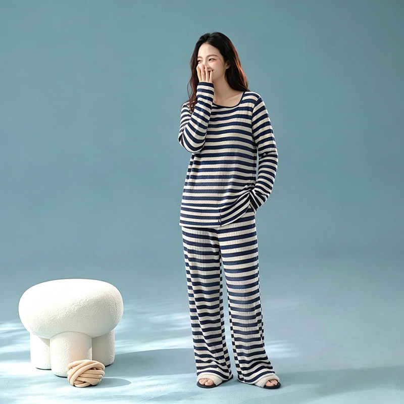 佳洁儿65311秋季女士条纹山羊绒棉家居服套装