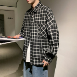 港风秋季新款外穿长袖衬衫男百搭休闲格子衬衣外套CS24/P45，男装衬衫，电商D202