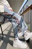 港风个性拼接牛仔裤男韩版潮流宽松休闲裤直筒九分裤N，男装牛仔裤，电商D202