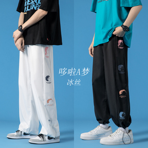 夏季垂感冰丝裤休闲裤男 韩版百搭宽松九分裤/图片