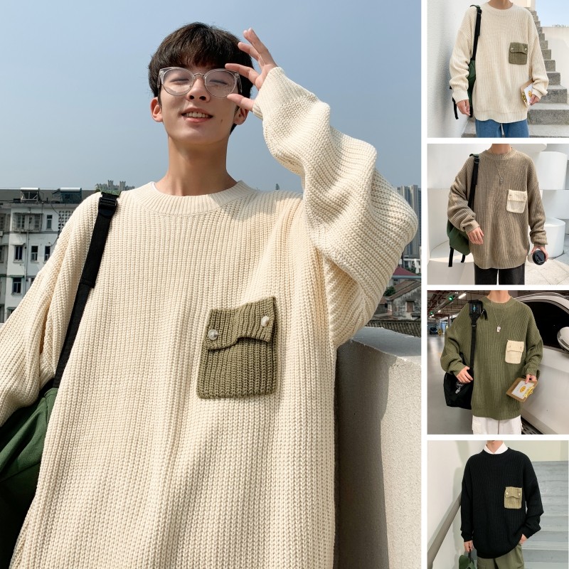 港风潮流针织衫 简单百搭毛衣男小清新外穿线衣M111-P60图片