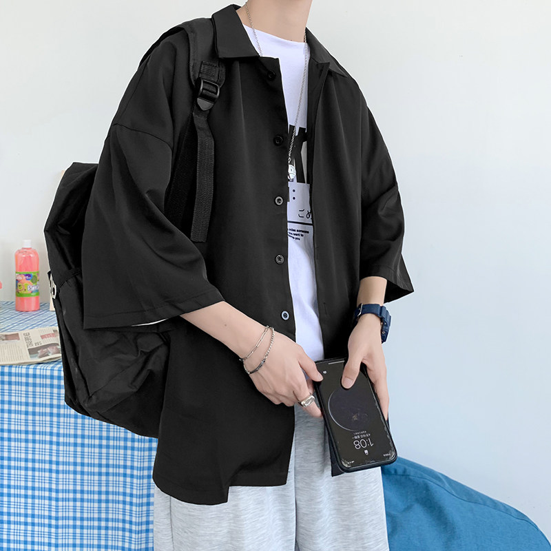 夏季短袖衬衫男 港风冰丝清爽宽松休闲简约衬衣男CS15/图片