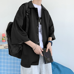 夏季短袖衬衫男 港风冰丝清爽宽松休闲简约衬衣男CS15/图片