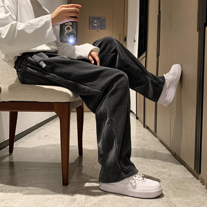 港风灯芯绒裤子男直筒宽松潮流百搭 秋季阔腿休闲裤男图片