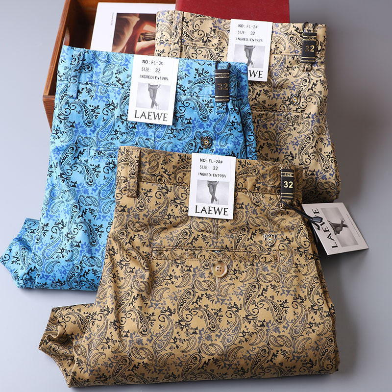 夏季新款男士休闲裤彩色印花纹民族风直筒弹力薄款时尚潮流长裤子