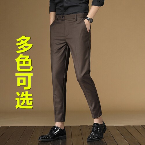 咖啡色九分裤西裤休闲裤男装潮