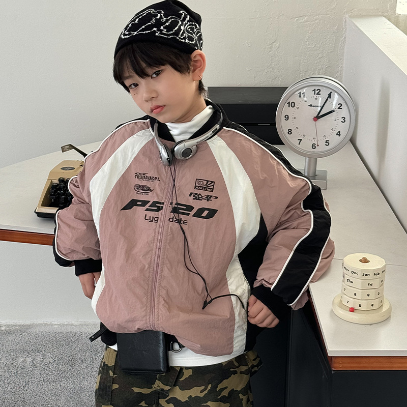 童装2025秋冬儿童夹棉外套韩版男童夹克衫粉上衣中大童衣服