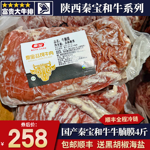 包邮4斤国产陕西秦宝和牛牛腩膜牛排烤肉横膈膜雪花原切清真牛肉