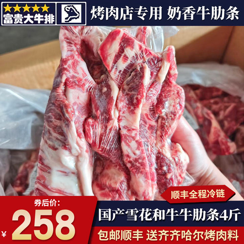 包邮10斤国产雪花和牛骨m牛肋条雪花和牛原切谷饲奶香烧烤肉清真
