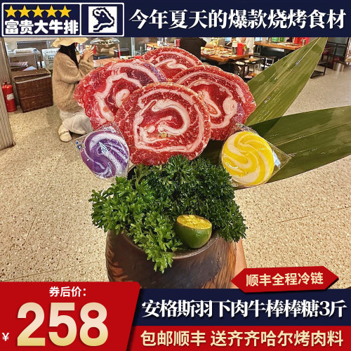 包邮3斤澳洲安格斯羽下肉牛肉棒棒糖烧烤烤肉清真雪花烤肉片原切