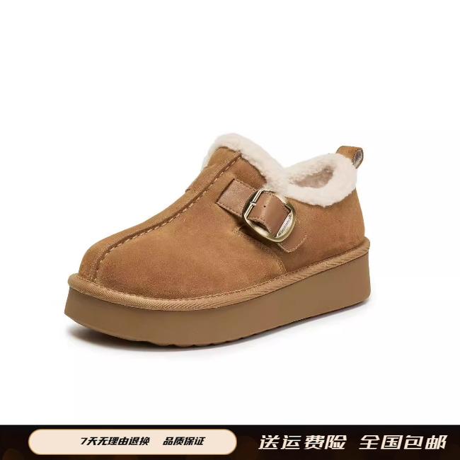 商场同款女鞋25新款毛毛乐福勃肯鞋厚底雪地靴加绒保暖棉鞋E6D1D