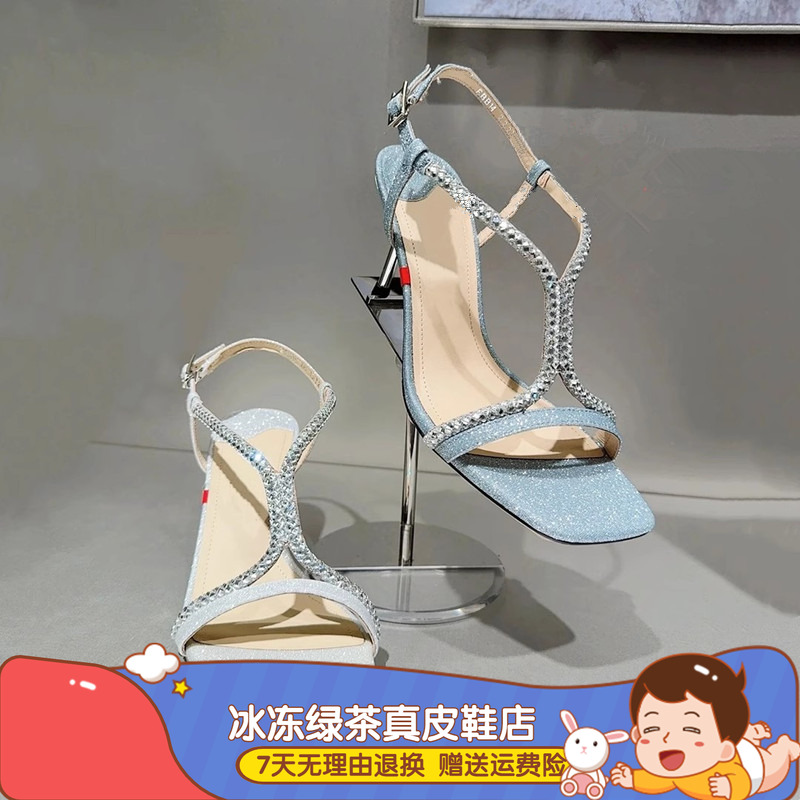 商场同款2025夏季新款仙女鞋罗马鞋时尚银色方头高跟凉鞋EBB14BL5