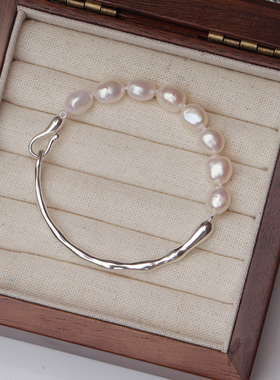 高级感纯银S925手镯天然巴洛克珍珠ins小众设计轻奢正品手链女