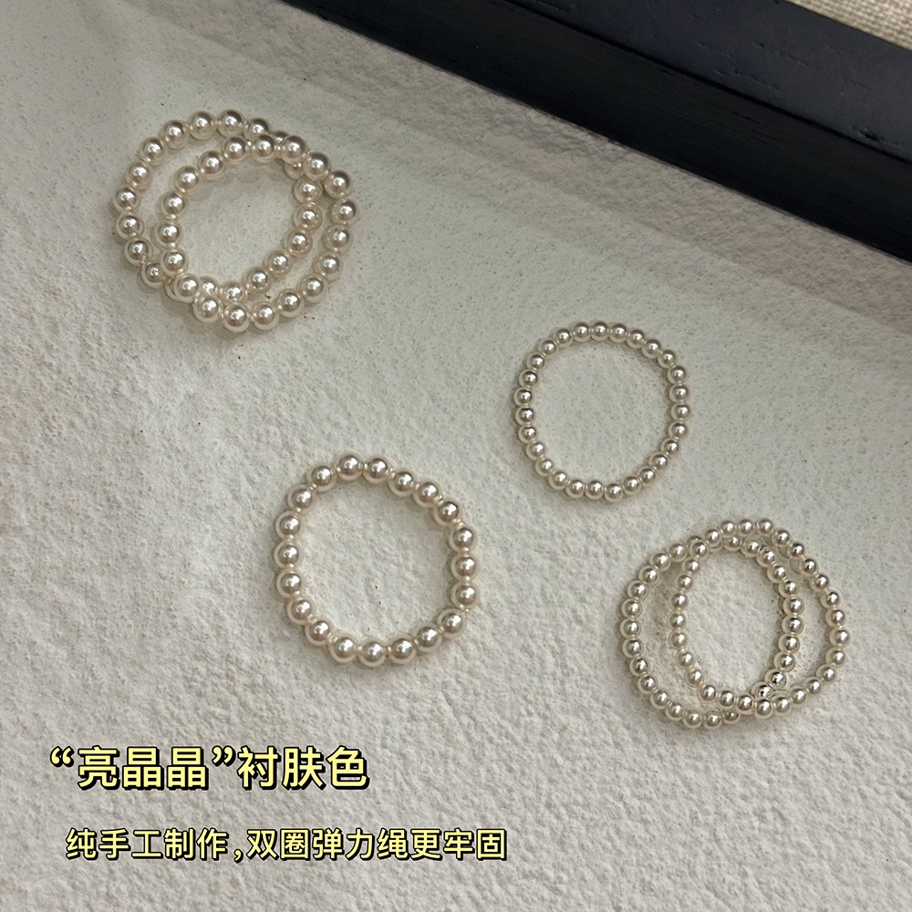 弹力绳款施家人造珍珠戒指特细2mm/3mm尺寸戒子叠戴日常时尚女