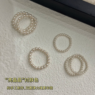 女 3mm尺寸戒子叠戴日常时尚 弹力绳款 施家人造珍珠戒指特细2mm