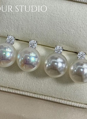 YOUR通体纯银S925K金工艺戴妃珍珠耳钉天女akoya人造澳白耳饰礼物