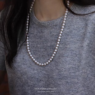 多尺寸超亮珍珠项链毛衣链元 60cm加长款 宝扣气质高级感礼物女