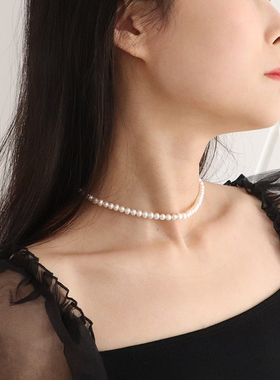 法式复古赫本名媛小香风天然淡水珍珠14k包金项链锁骨链精致高档
