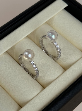 YOUR满钻锆石天女akoya人造澳白珍珠戒指纯银S925高级感小众设计