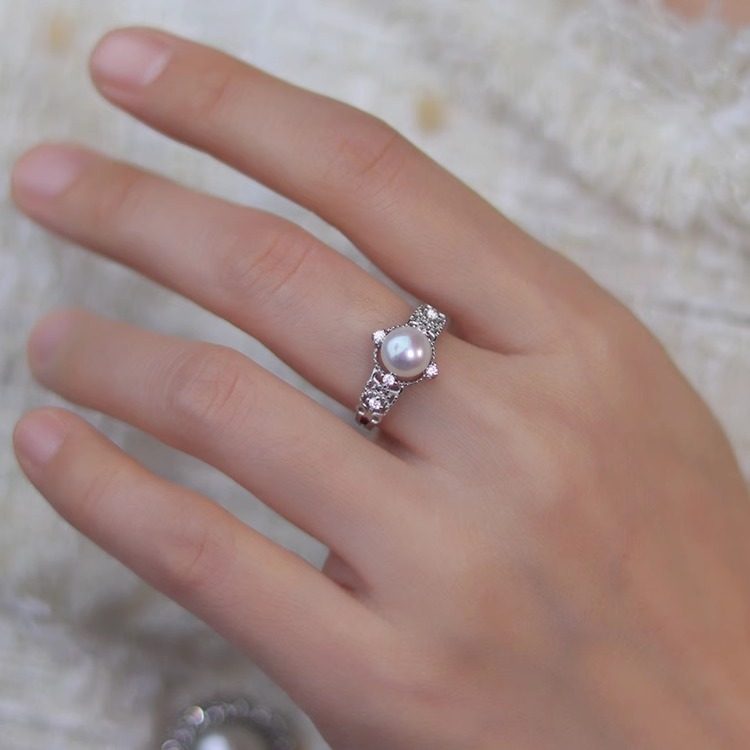 《圆舞曲》轻奢强光天然淡水珍珠纯银S925戒指可调节礼物女复古