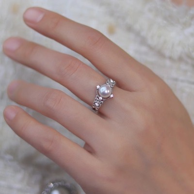 《圆舞曲》轻奢强光天然淡水珍珠纯银S925戒指可调节礼物女复古