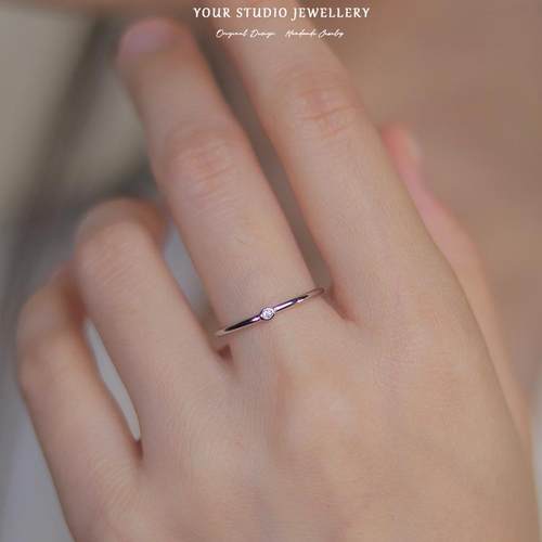 S925纯银戒指极简细边锆石开口戒女可调节气质款叠戴韩版日常