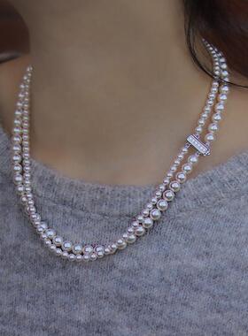 通体纯银双层珍珠项链毛衣链