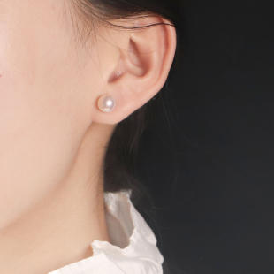 正品多尺寸强光天然淡水馒头珍珠耳钉礼物女S925银针养耳日常通勤