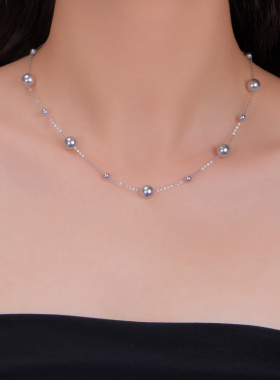 akoya真多麻人造水晶珍珠满天星项链锁骨链纯手工制作礼物大小珠