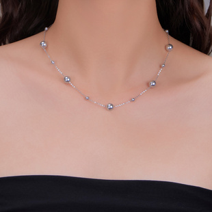 akoya真多麻人造水晶珍珠满天星项链锁骨链纯手工制作礼物大小珠