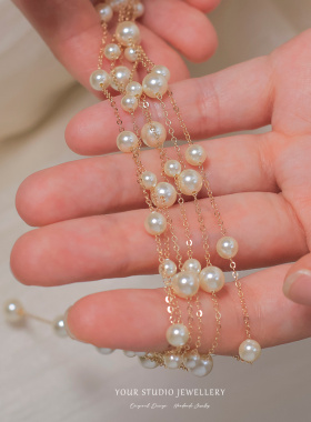 多尺寸满天星施家奶油白珍珠项链锁骨链女礼物多种戴法纯手工制作