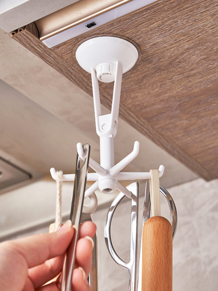 km可壁挂吊挂360度旋转六头挂钩无痕粘钩强力黏胶厨房吊顶锅铲挂