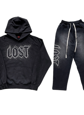 Lost intricacy  Hoodies 镶钻洗水休闲连帽卫衣长裤套装