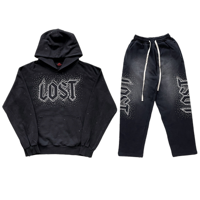 Lost intricacy  Hoodies 镶钻洗水休闲连帽卫衣长裤套装