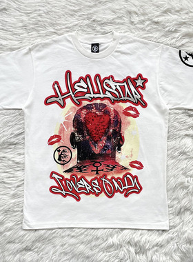 Hellstar studios Lovers Tee 人像火焰心男女纯棉短袖T恤