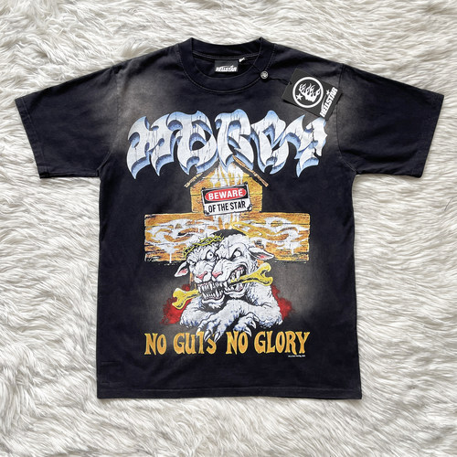 Hellstar Studios Tee 十字骷髅双头恶犬字母印花复古男女短袖T恤