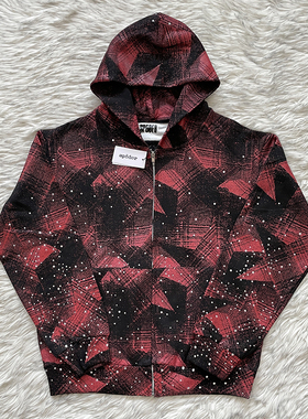Sp5der worldwide 555555 复古红黑格子烫钻连帽卫衣