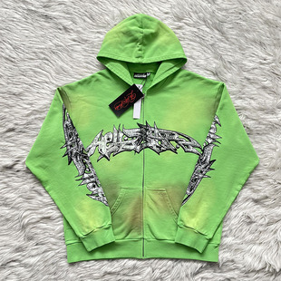 Hellstar Studios Zip Up Hoodie 拉链洗水纯棉连帽卫衣