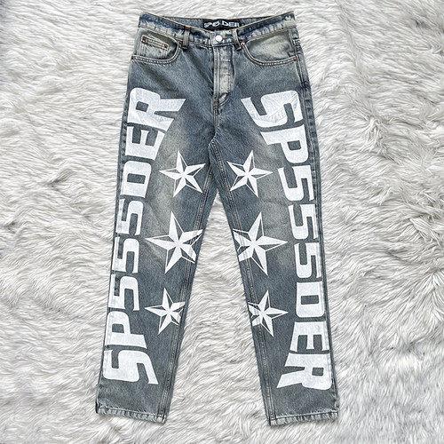 Sp5der worldwide 555555  5STAR Vintage Denim 高街休闲牛仔裤