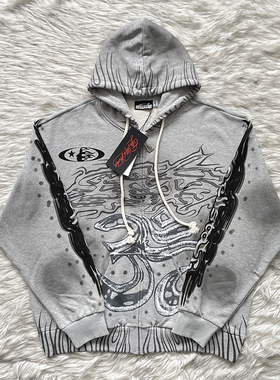 Hellstar Studios Zip Up Hoodie 灰色街头风拉链连帽卫衣