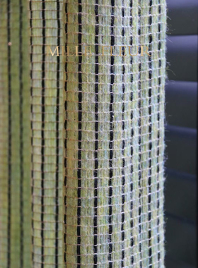 MILLE FLEUR品牌窗帘复古网格羊毛窗纱小众纱帘绿色毛毛编织纱帘