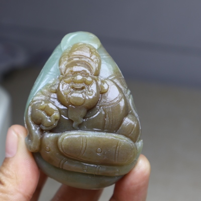 新品毛货和田玉糖料笑佛弥勒佛手把件支持复检