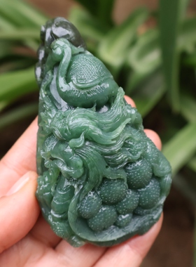 天然玉石和田玉碧玉龙龟手把件独立鳌头玉手把件