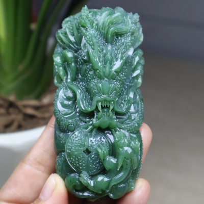 已售欣赏—新品毛货和田玉碧玉龙牌手把件