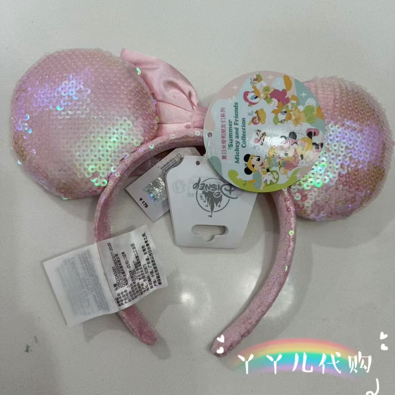上海迪士尼代购国内 2024夏日米妮卡通可爱亮片蝴蝶结发箍发饰