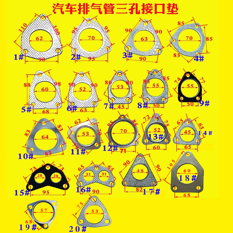 汽车排气管三孔接口垫排烟管三螺丝眼接口密封垫片石墨钢铝板垫子