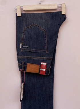 笨小孩牛仔男裤C8756蓝黑色中高腰2025春夏新款男装弹力直筒长裤