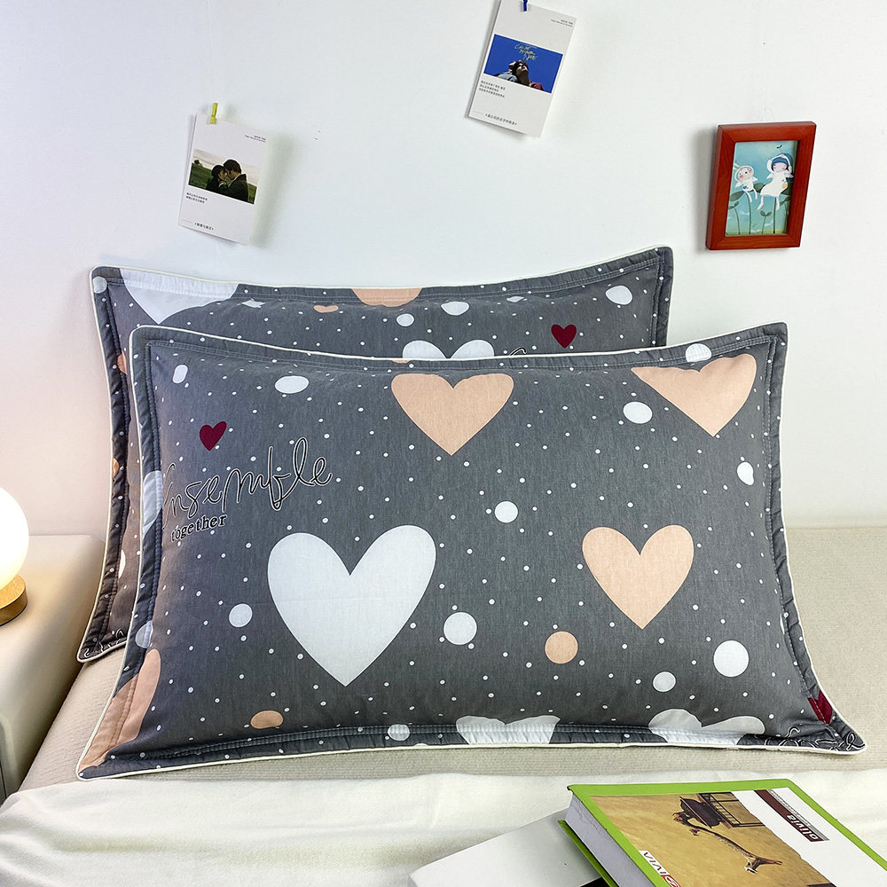 防水 头油 汗纯棉夹棉枕套一对装纯色枕巾枕头套枕芯套家用4874cm