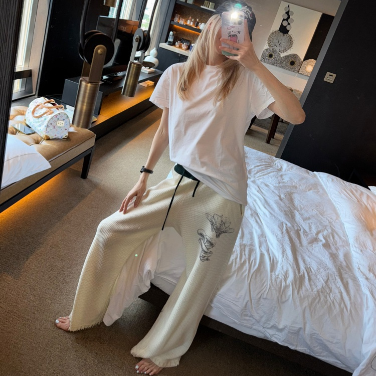 【MIMIHADID】秋季新款阔腿裤度假裤遛弯裤老钱百搭米白华夫格女